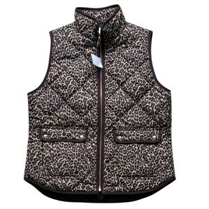 J. Crew NWT Women’s Leopard Animal Print Puffer Vest Size Medium NEW